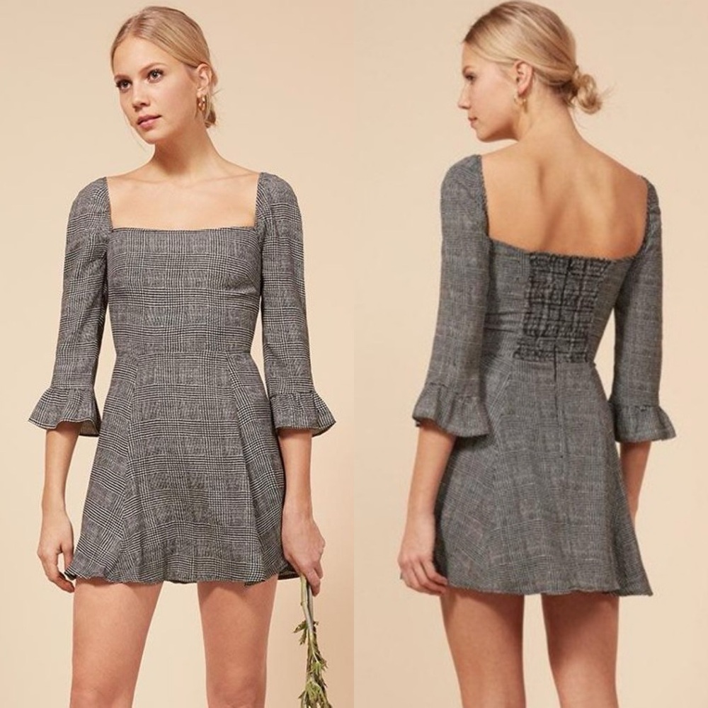 Reformation Julian‎ Mini Dress Smocked Womens Size 4 USA Made Sustainable Plaid